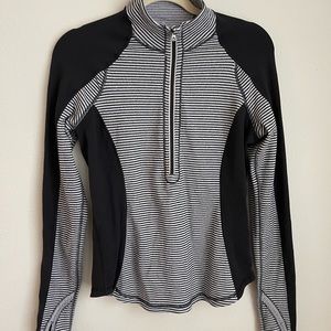 lululemon Black and White Striped Half-Zip Long Sleeve Top